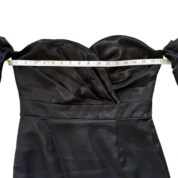 Beulah Style Black Off Shoulder Satin Midi Dress Puff Sleeves - Picture 11 of 16